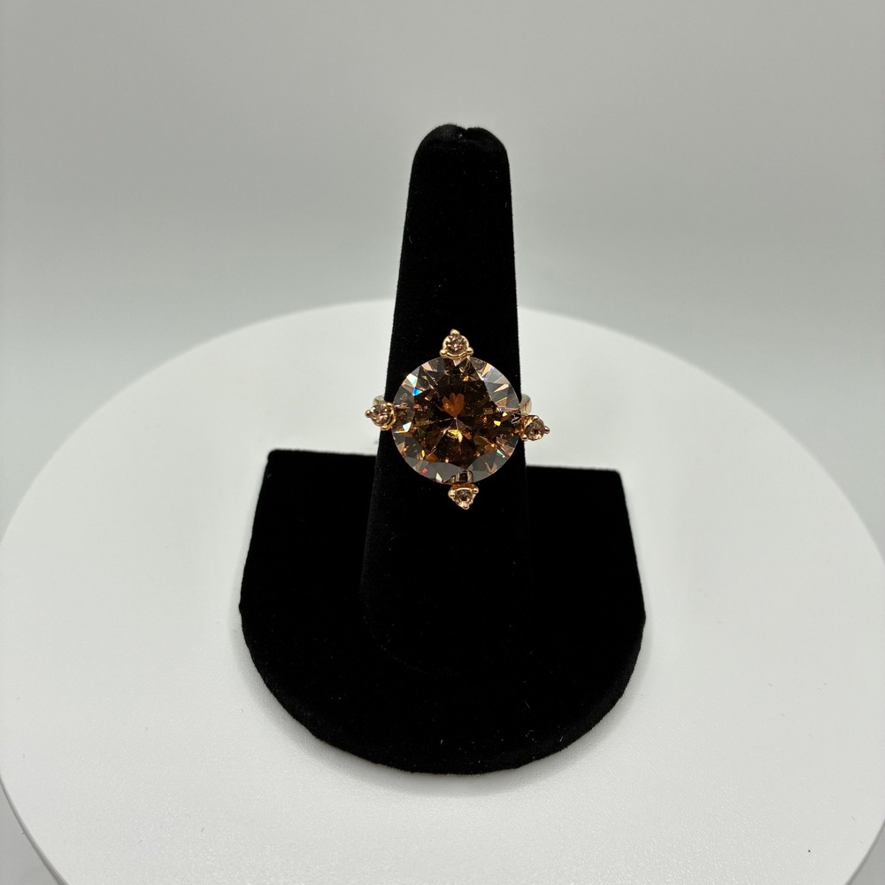 Women's Ring Size 7.5 Yellow Cocktail Rose Gold Tone Large Round Crystal